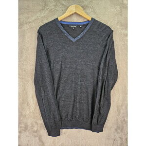 Jared Lang Merion Wool Blend Sweater V-neck Knit Dark Gray Size L